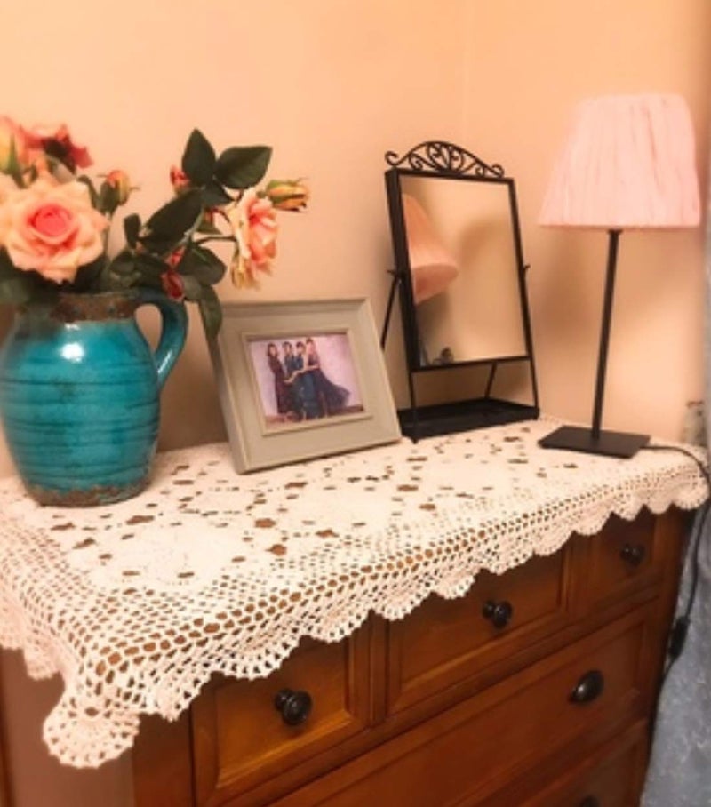 Damanni Rectangular Cotton Handmade Crochet Lace Table Runner Doilies Table Dresser Scarf,24 Inch by 31 Inchï¼ŒBeige - Image 5